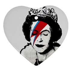 Banksy Graffiti Uk England God Save The Queen Elisabeth With David Bowie Rockband Face Makeup Ziggy Stardust Ornament (heart) by snek