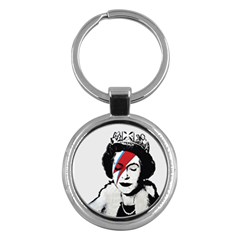 Banksy Graffiti Uk England God Save The Queen Elisabeth With David Bowie Rockband Face Makeup Ziggy Stardust Key Chain (round) by snek