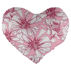 Pink Flowers Large 19  Premium Heart Shape Cushions by Sobalvarro