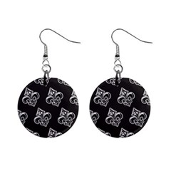 French France Fleur De Lys Metal Pattern Black And White Antique Vintage Black Rocker Mini Button Earrings by Quebec