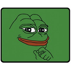 Pepe The Frog Smug Face With Smile And Hand On Chin Meme Kekistan All Over Print Green Fleece Blanket (medium)  by snek