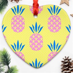 Summer Pineapple Seamless Pattern Heart Ornament (two Sides) by Sobalvarro