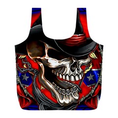 Confederate Flag Usa America United States Csa Civil War Rebel Dixie Military Poster Skull Full Print Recycle Bag (l) by Sapixe