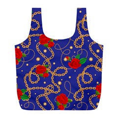 Blue Golden Chain Rose Pattern Full Print Recycle Bag (l) by designsbymallika