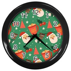 Colorful Funny Christmas Pattern Wall Clock (black) by Vaneshart