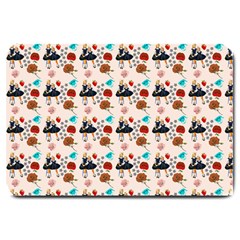 Retro Girls Dress In Black Pattern Large Doormat  by snowwhitegirl