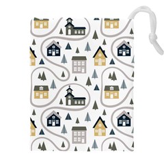 Abstract Seamless Pattern With Cute Houses Trees Road Drawstring Pouch (5xl) by Vaneshart