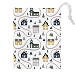 Abstract Seamless Pattern With Cute Houses Trees Road Drawstring Pouch (5XL) Front