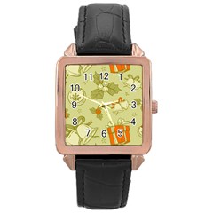 Vintage Christmas Pattern Rose Gold Leather Watch  by Vaneshart