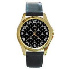 Buddhism Motif Print Pattern Design Round Gold Metal Watch by dflcprintsclothing