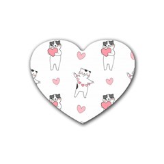 Seamless Pattern Cute Cat With Little Heart Hearts Rubber Coaster (heart)  by Wegoenart