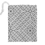 Black And White Baroque Ornate Print Pattern Drawstring Pouch (5XL) Back