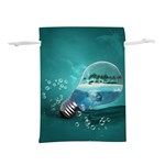 Awesome Light Bulb With Tropical Island Lightweight Drawstring Pouch (M) Back