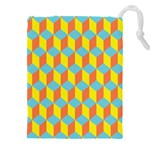 Cube Hexagon Pattern Yellow Blue Drawstring Pouch (5XL) Front