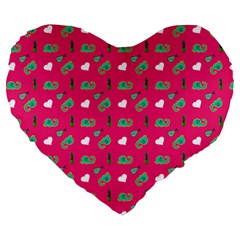 Green Elephant Pattern Hot Pink Large 19  Premium Heart Shape Cushions by snowwhitegirl