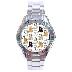 Cat Kitten Seamless Pattern Stainless Steel Analogue Watch by Vaneshart