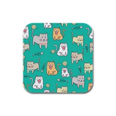 Seamless Pattern Cute Cat Cartoon With Hand Drawn Style Rubber Square Coaster (4 Pack)  by Vaneshart