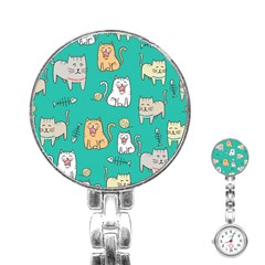Seamless Pattern Cute Cat Cartoon With Hand Drawn Style Stainless Steel Nurses Watch by Vaneshart