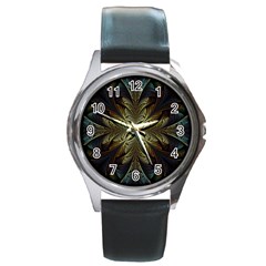 Fractal Art Abstract Pattern Round Metal Watch by Wegoenart