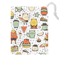 Funny Seamless Pattern With Cartoon Monsters Personage Colorful Hand Drawn Characters Unusual Creatu Drawstring Pouch (5xl) by Nexatart
