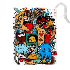 Abstract Grunge Urban Pattern With Monster Character Super Drawing Graffiti Style Drawstring Pouch (5xl) by Nexatart