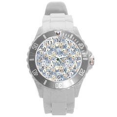 Cute Dog Seamless Pattern Background Round Plastic Sport Watch (l) by Nexatart