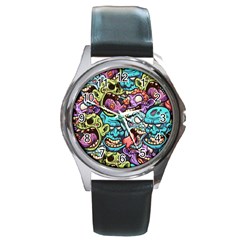 Zombie Heads Pattern Round Metal Watch by Nexatart