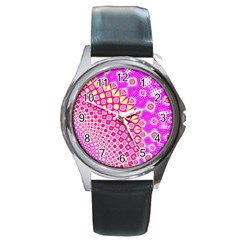 Digital Arts Fractals Futuristic Pink Round Metal Watch by Nexatart