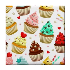 Seamless Pattern Yummy Colored Cupcakes Tile Coaster by Nexatart