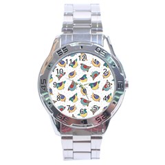 Seamless Pattern With Hand Drawn Bird Black Stainless Steel Analogue Watch by Vaneshart