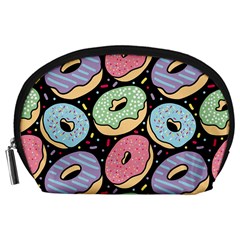 Colorful Donut Seamless Pattern On Black Vector Accessory Pouch (large) by Sobalvarro