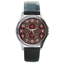 Ukrainian Folk Seamless Pattern Ornament Round Metal Watch by Wegoenart