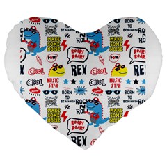 Monster Cool Seamless Pattern Large 19  Premium Heart Shape Cushions by Vaneshart