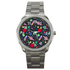 Cosmos Ufo Concept Seamless Pattern Sport Metal Watch by Vaneshart