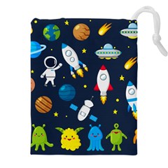 Big Set Cute Astronauts Space Planets Stars Aliens Rockets Ufo Constellations Satellite Moon Rover V Drawstring Pouch (5xl) by Vaneshart