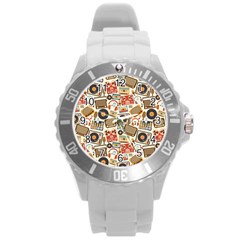 Music Retro Seamless Pattern Round Plastic Sport Watch (l) by Vaneshart
