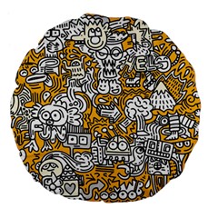 Hand Drawn Vector Illustration Doodle Funny World Large 18  Premium Flano Round Cushions by Vaneshart