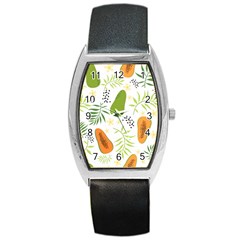 Seamless Tropical Pattern With Papaya Barrel Style Metal Watch by Vaneshart