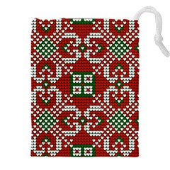 Grandma S Christmas Knitting Pattern Red Green White Colors Drawstring Pouch (5xl) by Vaneshart