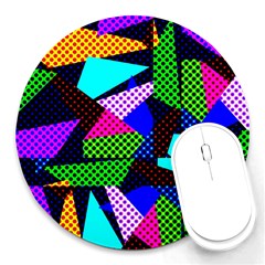 Trippy Blocks, Dotted Geometric Pattern Round Mousepads by Casemiro