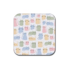 Cute Cat Colorful Cartoon Doodle Seamless Pattern Rubber Coaster (square)  by Vaneshart