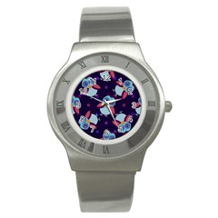 Owl-pattern-background Stainless Steel Watch by Vaneshart
