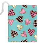 Seamless pattern with heart shaped cookies with sugar icing Drawstring Pouch (5XL) Back