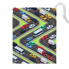Urban-cars-seamless-texture-isometric-roads-car-traffic-seamless-pattern-with-transport-city-vector- Drawstring Pouch (4xl) by Vaneshart
