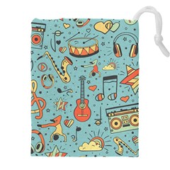 Seamless-pattern-musical-instruments-notes-headphones-player Drawstring Pouch (5xl) by Vaneshart