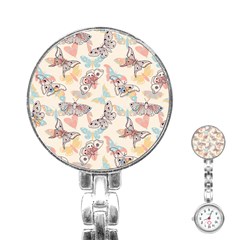 Pattern-with-hand-drawn-butterflies Stainless Steel Nurses Watch by Vaneshart