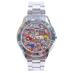Hand-drawn-vector-illustration-doodle-funny-world-illustrator-line-tools-drawing-flat-design Stainless Steel Analogue Watch by Vaneshart