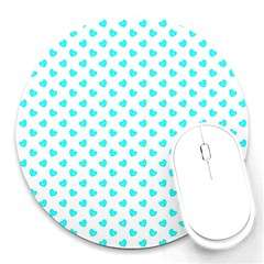 White Light Blue Hearts Pattern, Pastel Sky Blue Color Round Mousepads by Casemiro