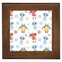 Cute Cartoon Robots Seamless Pattern Framed Tile by BangZart