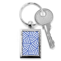 Geometric Blue And White Lines, Stripes Pattern Key Chain (rectangle) by Casemiro